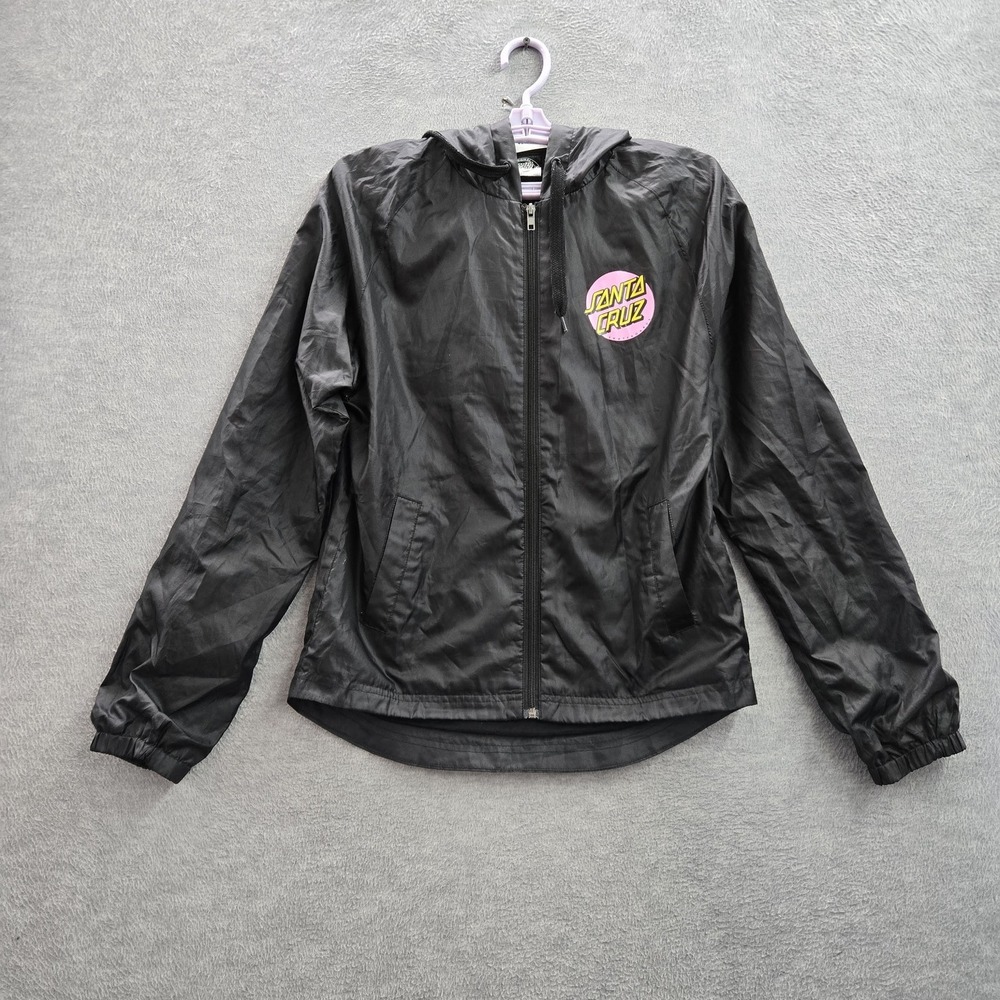 Santa Cruz Women Jacket S Black Windbreaker Graphic Logo Zipper Long Sleeve READ